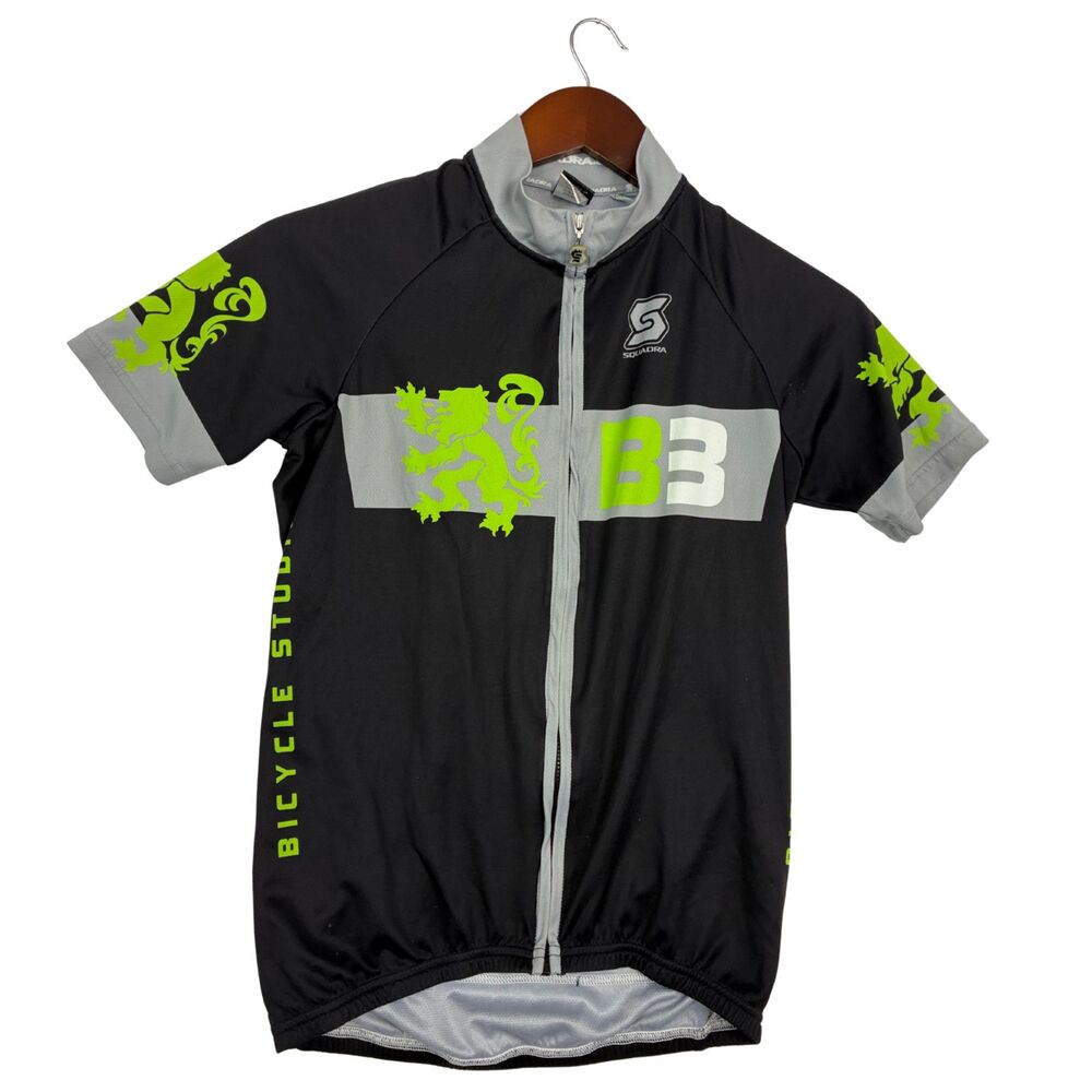 Squadra B3 Womens Medium Cycling Jersey Black Green Full Zip Bicycle Shirt